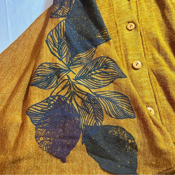 Berre Bat Wing Artsy Boho Lagenlook Mustard Yellow Floral Poncho Pom Pom Detail - Picture 3 of 8
